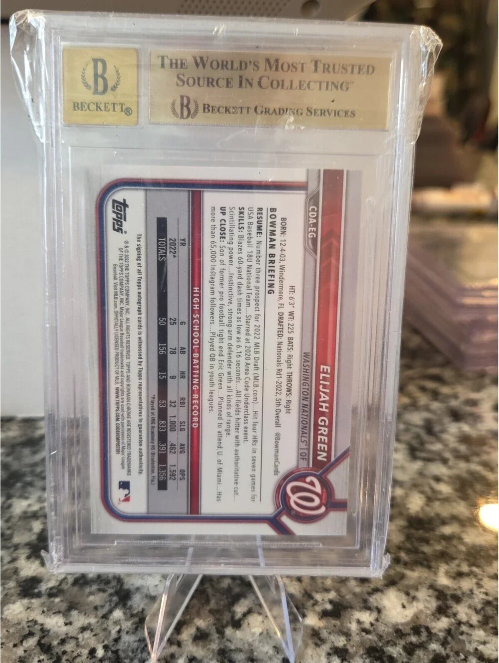 2022 Bowman Draft Chrome Draft Auto Elijah Green #CDA-EG Green Refractor /99